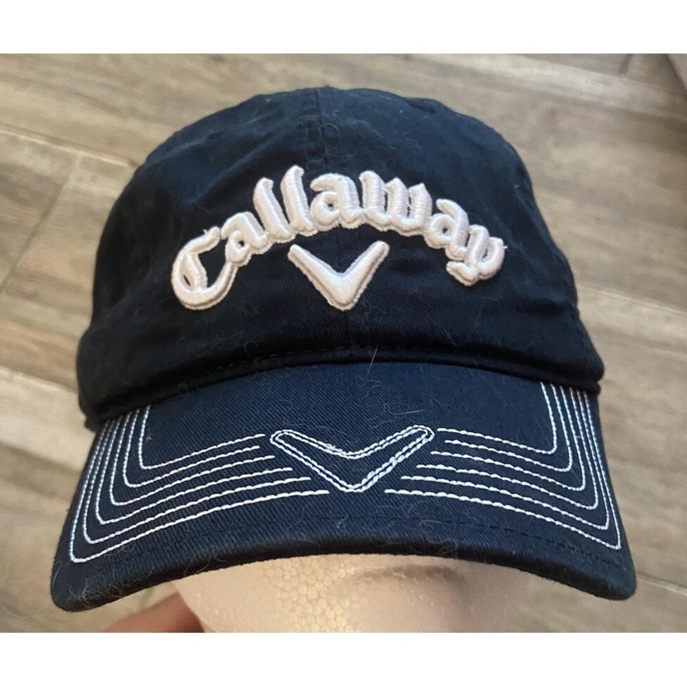 Callaway Golf Hat Mens Black Embroidered Logo Adjustable Cap Contrast Stitching